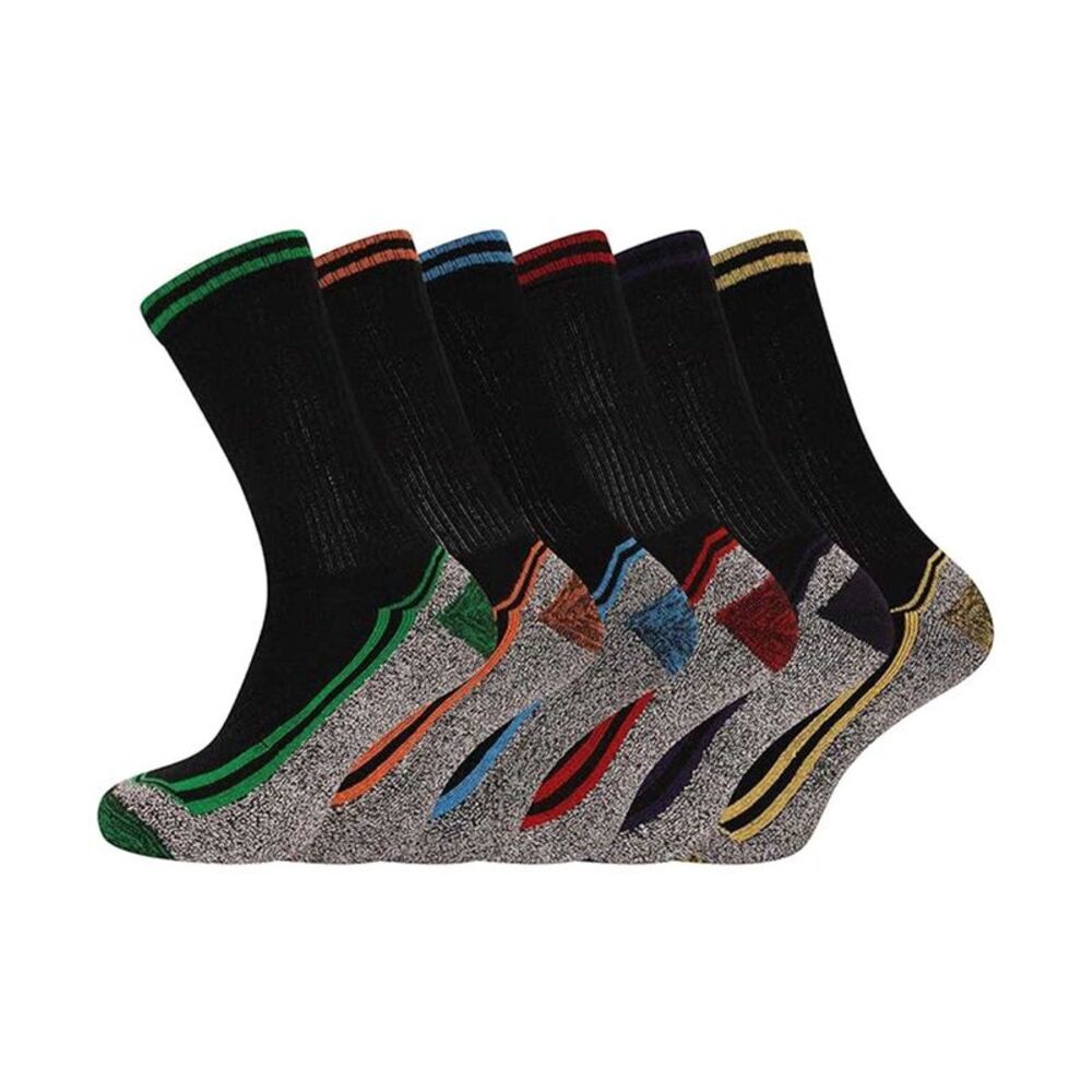 Soxy Mens Assorted Designs Bamboo Contrast Trim Socks (Pack of 6) / Black/Multic